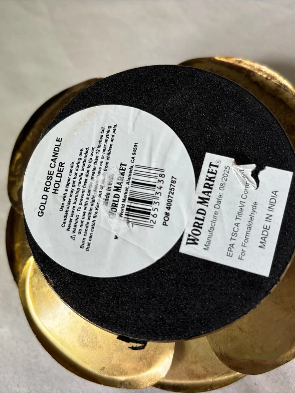 World Market Floral Candle Holders in Gold Tone